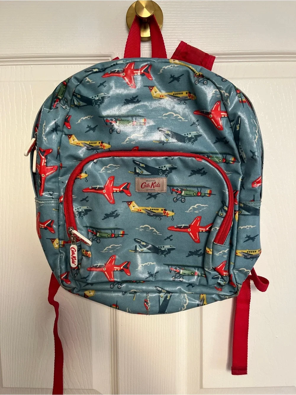 Cath Kidston Blue Airplane Print Kids Backpack with Red Trim